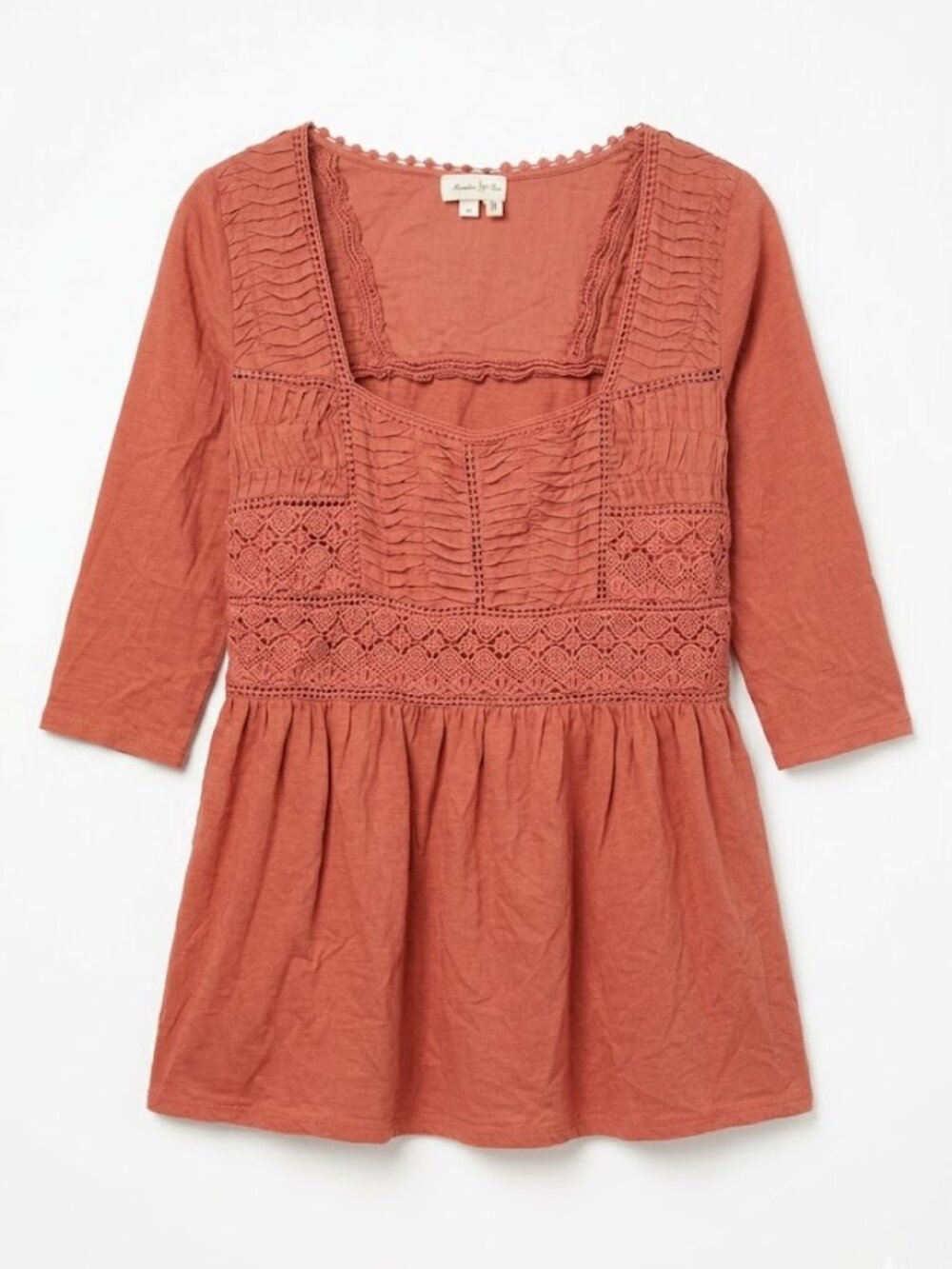 Meadow Rue XS Boho Top Terracotta Crochet Lace Blouse Cottagecore Romantic Rare
